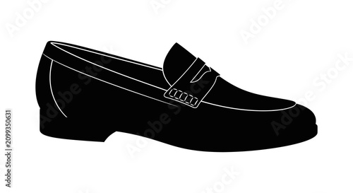 Fotografie Black loafer shoe side view minimalist silhouette