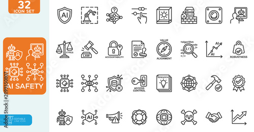 фотографія AI Safety Vector illustration line editable Icons set