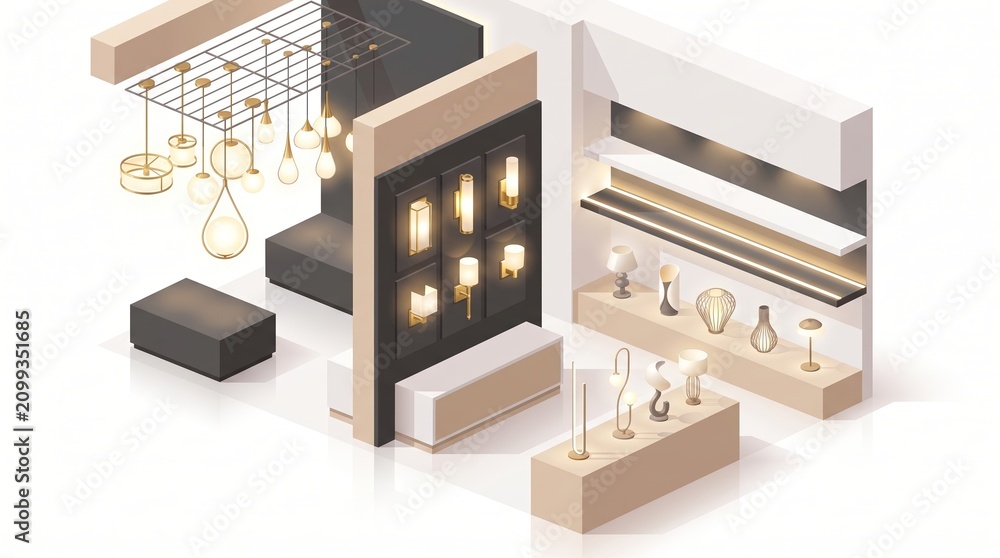 Fototapeta premium Modern store interior design featuring various lighting fixtures