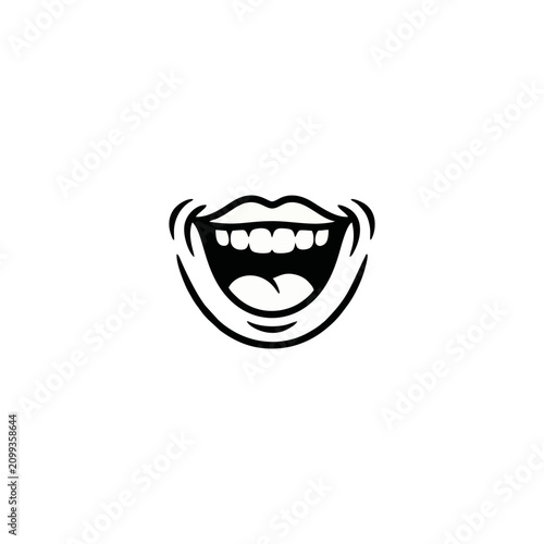 Simple black and white vector illustration of a laughing mouth