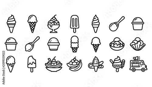 Ice Cream Icons Set For Sweet Dessert Menu And Food Delivery Line Art Vector