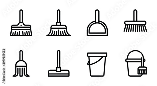 фотографія Cleaning Tools Icon Set: A collection of simple, line-art icons representing various cleaning tools