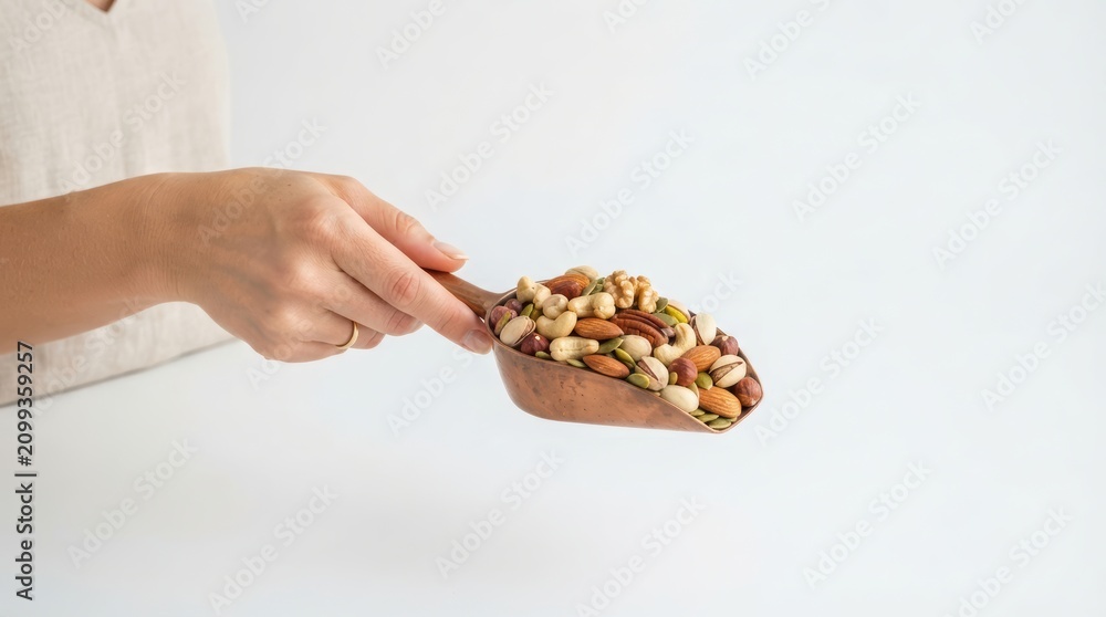 Fototapeta premium Hand Offering Scoop of Nuts