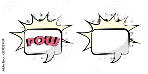 Photos Comic book style speech bubbles with pow text and blank space for customization