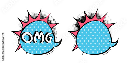 Canvastavla Comic pop art speech bubbles with omg expression and blank bubble isolated on wh