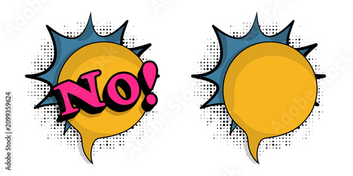 Tableau sur toile Comicstyle speech bubbles with no text and one saying no in pink letters on whit