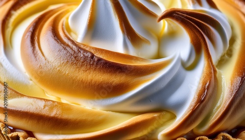 extreme macro of toasted meringue swirls on key lemon pie showing caramelized texture and golden brown stripes dessert detail