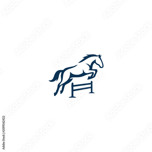 Minimalist vector illustration of a jumping horse for equestrian branding