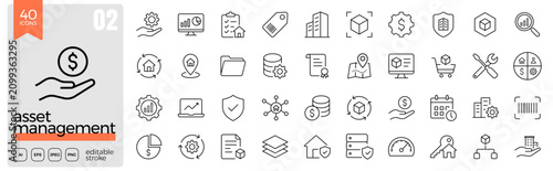 Obraz na płótnie Asset management line icon set