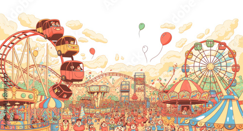 Obraz na plátně Colorful festival celebration with balloons and people enjoying outdoor party Ve
