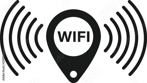 Tableau sur toile WiFi location pin icon with wireless signal waves in modern flat vector style fo