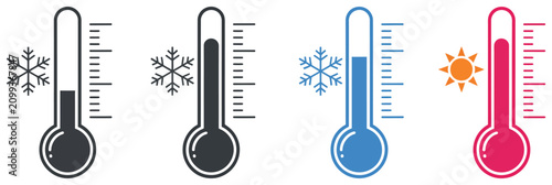 Billede på lærred Temperature Thermometer Icon Set Featuring Heat Cold Weather Measurement and Med