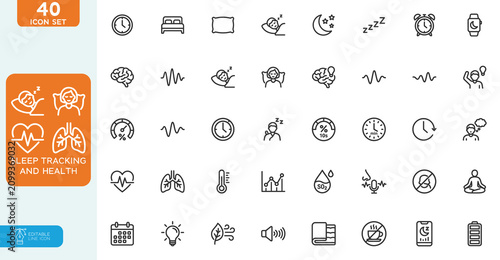 Cuadro en lienzo Sleep Tracking and Health Vector illustration line editable Icons set