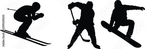 Photography Winter Sports Silhouette Collection Featuring Alpine Skiing Ice Hockey and Snowb