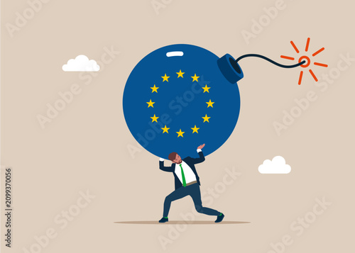 Billede på lærred Businessman carrying huge European Union Flag bomb