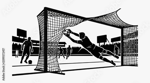 Cuadro en lienzo Goalkeeper diving to save a soccer ball in action.