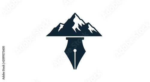 Quadro su tela Mountain peak and fountain pen nib combination logo.