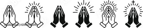 Cuadro en lienzo Icon sat collection diverse praying hands icons religious symbols for faith spir