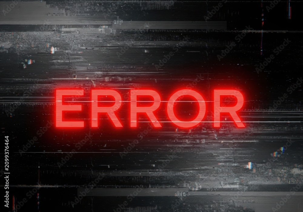 Fototapeta premium Digital glitch effect with red error text on dark background