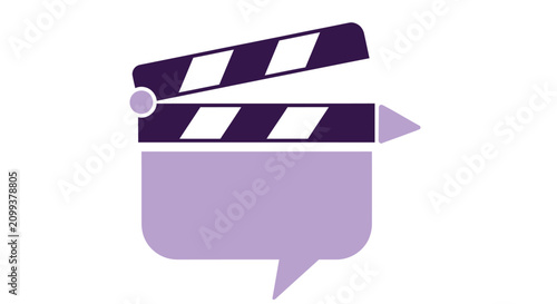 Fotografie Purple clapboard and chat bubble icon for film discussion.