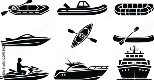 Photos Marine watercraft symbols, boat icons, ship collection, nautical vessels, water