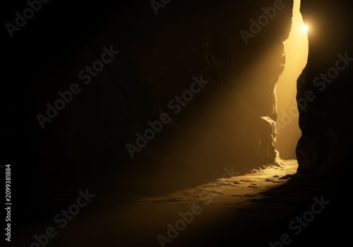 Light at the end of a dark cave tunnel