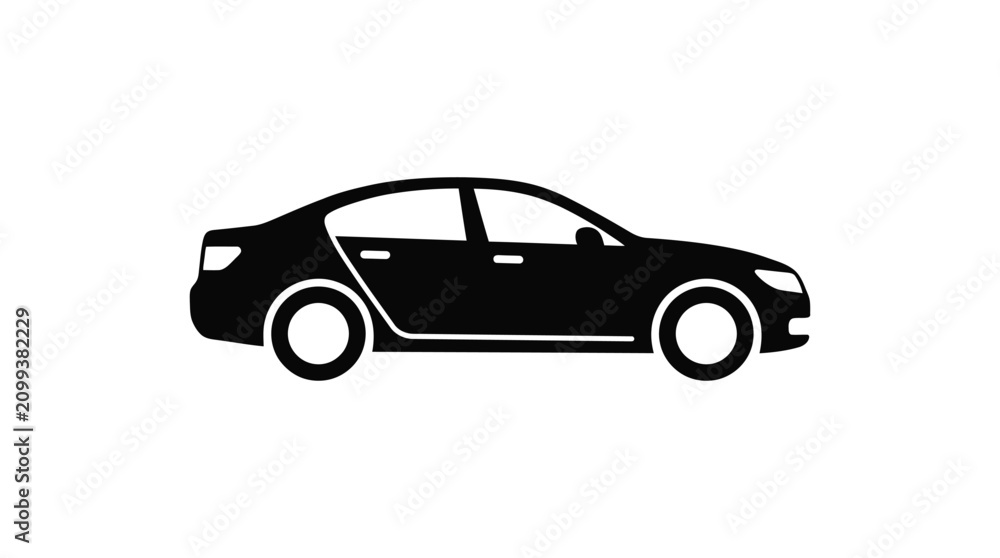 Fototapeta premium Sedan Car Side View Silhouette On White Background