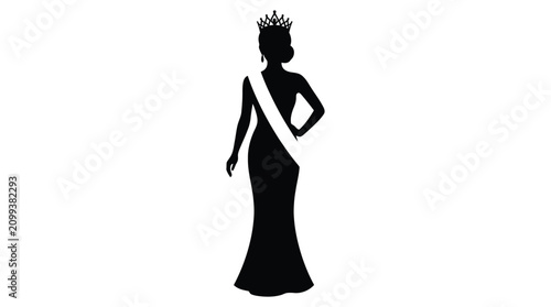 Картината върху платно Pageant contestant with crown and sash black silhouette