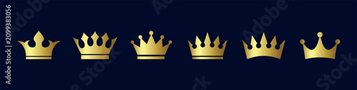 Premium Golden Crown Icon Set, Royal King and Queen Symbol Vector Collection