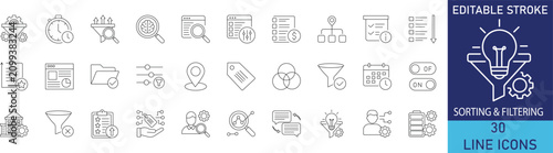 Canvastavla Data sorting and content filtering system management line icon set