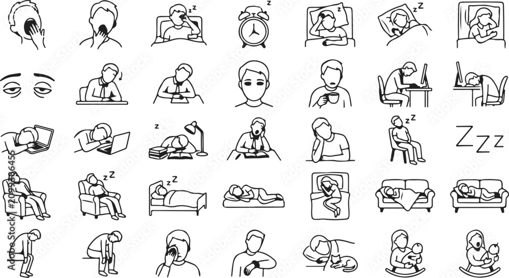 Obraz premium Icon sat collection diverse sleep rest icons line art for wellness bedtime and relaxation concepts