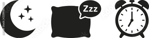 Photos Icon sat collection sleep icons moon pillow alarm clock vector set for relaxatio