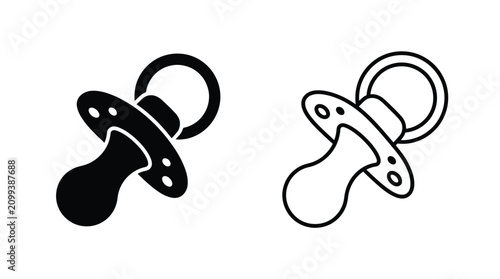 Quadro su tela Baby Pacifier Silhouette Black And White Line Art Illustration
