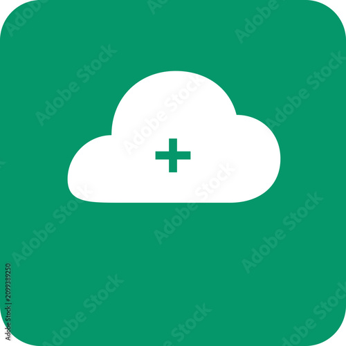 Cloud computing icon for healthcare data storage. Digital medical technology symbol for secure patient records and telemedicine services.