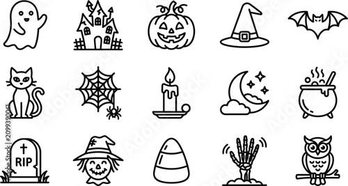 Canvastavla Halloween-themed vector icons set featuring classic symbols