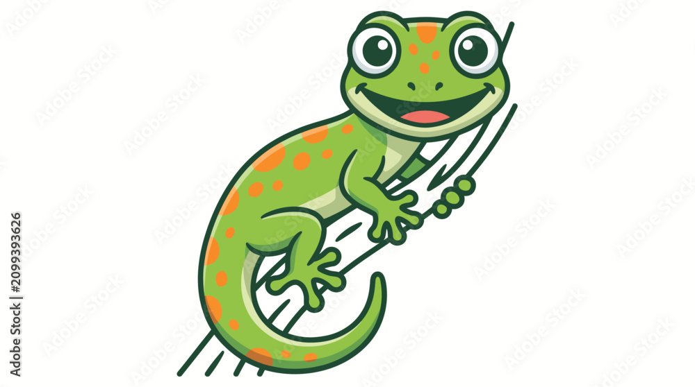 Fototapeta premium Smiling green lizard climbing a branch