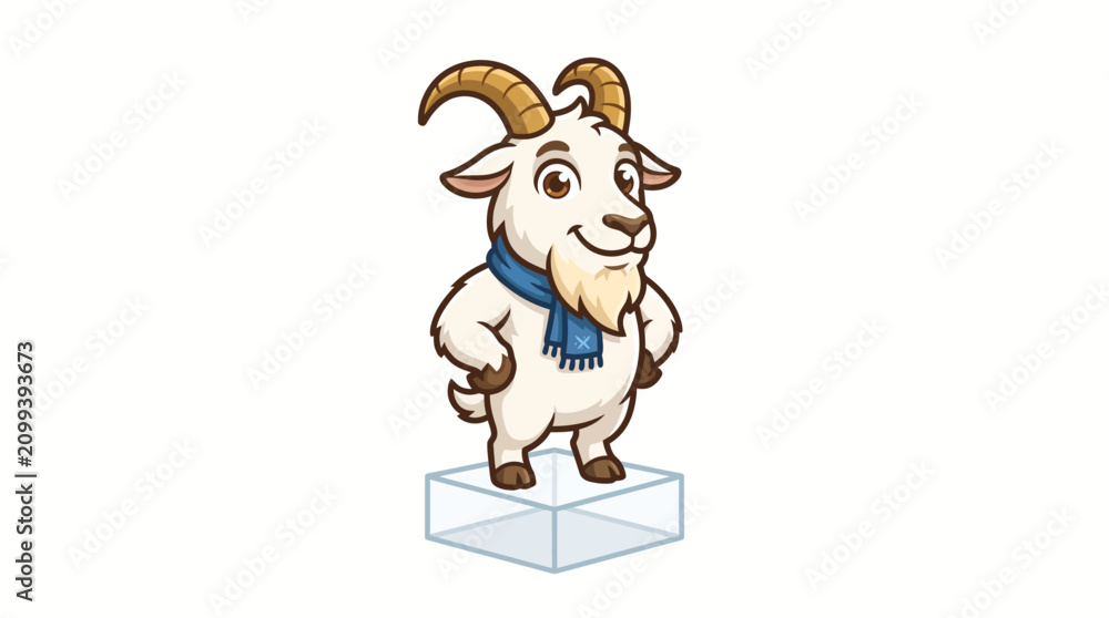 Obraz premium Smiling cartoon goat wearing blue scarf