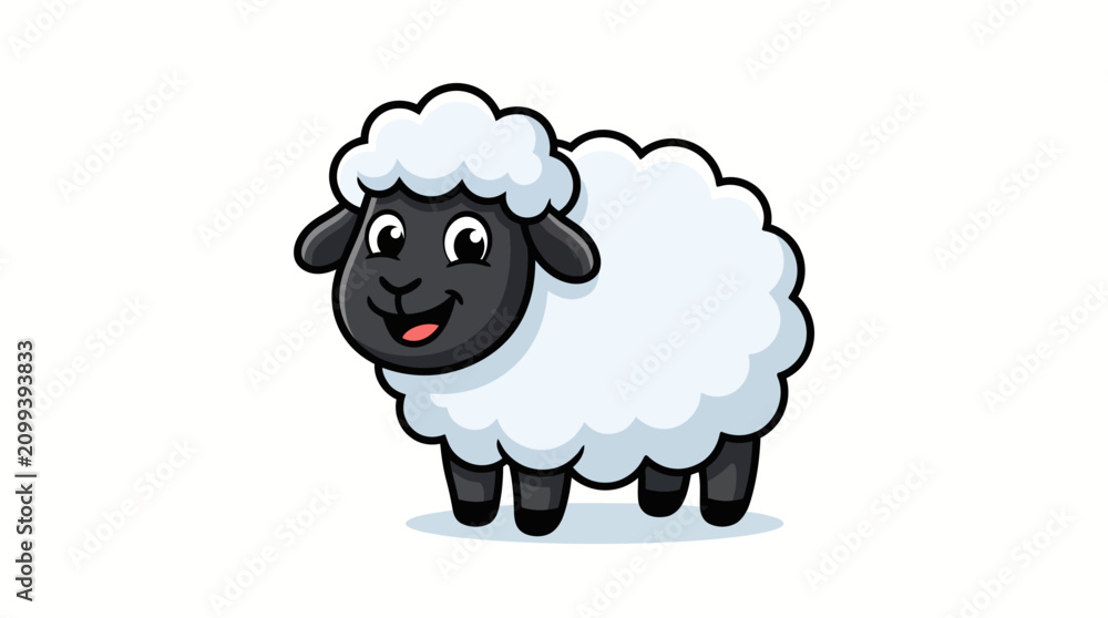 Obraz premium Cute cartoon black and white sheep standing