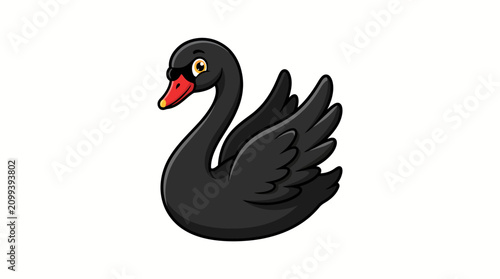 Obraz na plátně Black swan cartoon with red beak