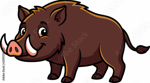Canvas Print Cute cartoon boar with tusks