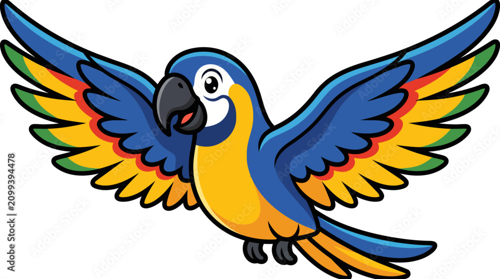 Naklejka premium Colorful blue and yellow parrot flying