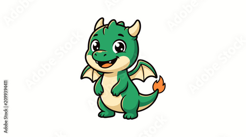 Cute green dragon cartoon character
