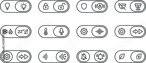 Quadro su tela Collection of circular toggle switches with functional UI icons for apps