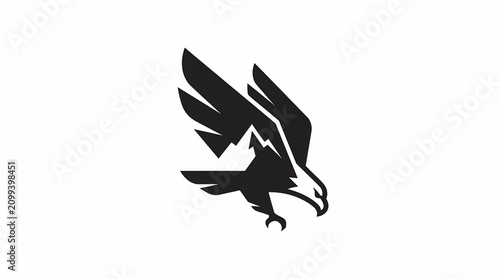 Minimalist vector eagle silhouette logo design merging mountain peak shapes into wings for creative branding 