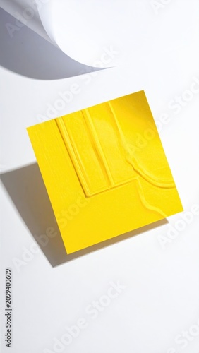 Yellow textured square with flowing light and shadow on white