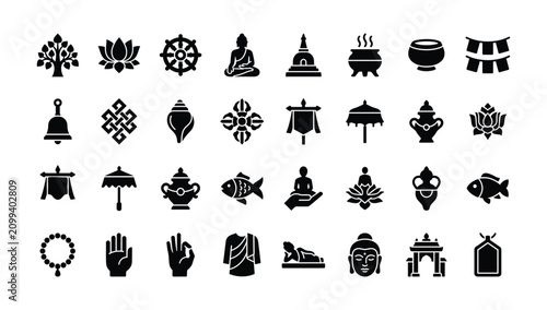 Foto Buddhism line icons set
