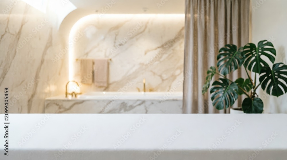 Obraz premium Luxury Marble Bathroom with Green Plant for Interior Design
