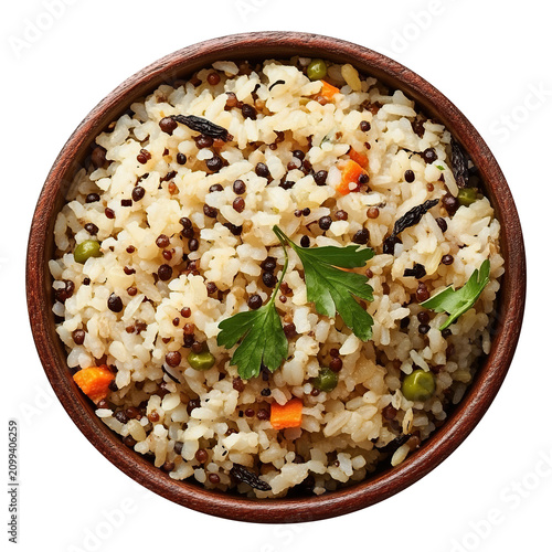 Rice and lentils dish named Pongal isolated on transparent background