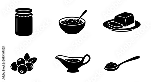 Canvastavla Food Icons: Jam Jar, Berries, Butter, Gravy Boat, Spoonful, Bowl of Food