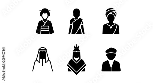 Diverse Cultural Icons Set, Global People Silhouettes, International Diversity Symbols